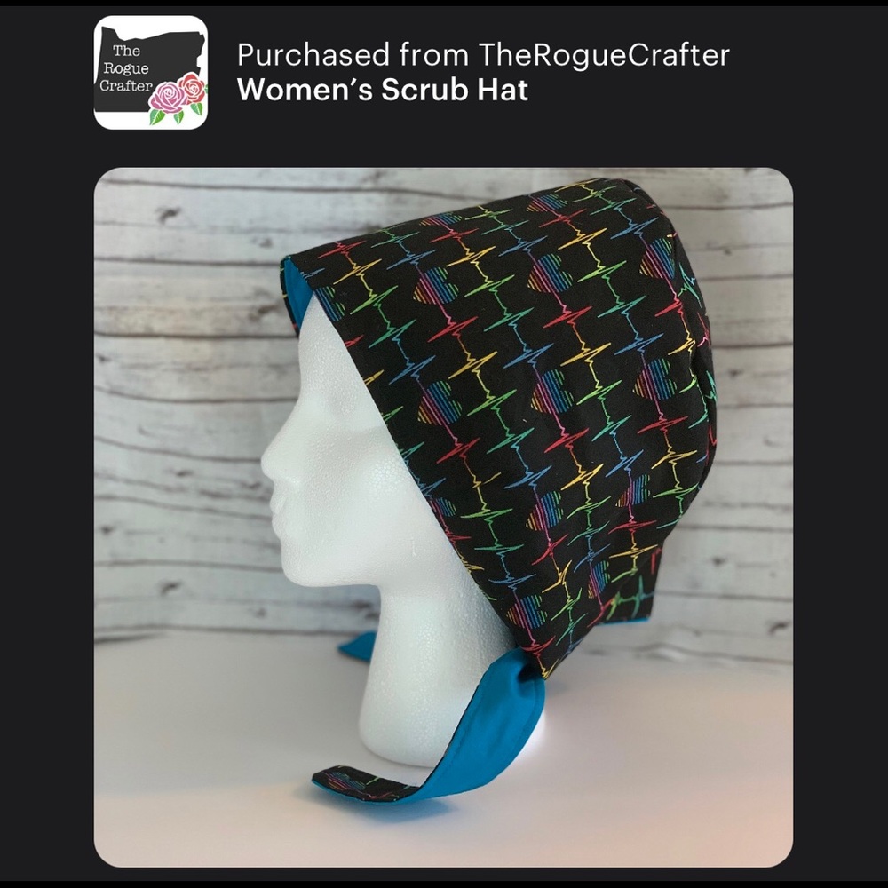 Reversible Pixie Scrub Cap, Rainbow Ecg, Hearts - image 1